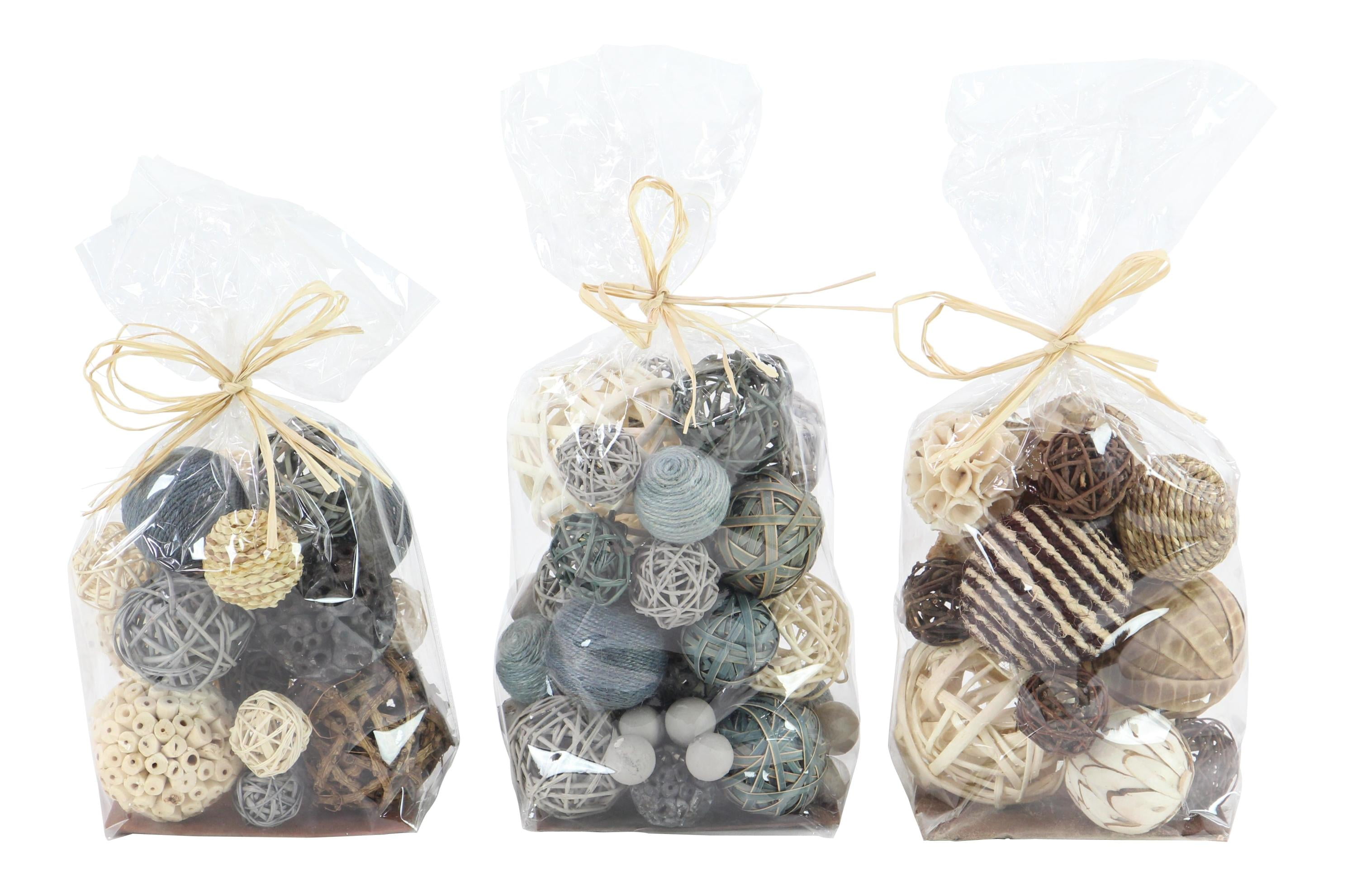 DecMode Gray 6" Handmade Dried Plant Orbs & Vase Filler with Varying Designs (3 Count)