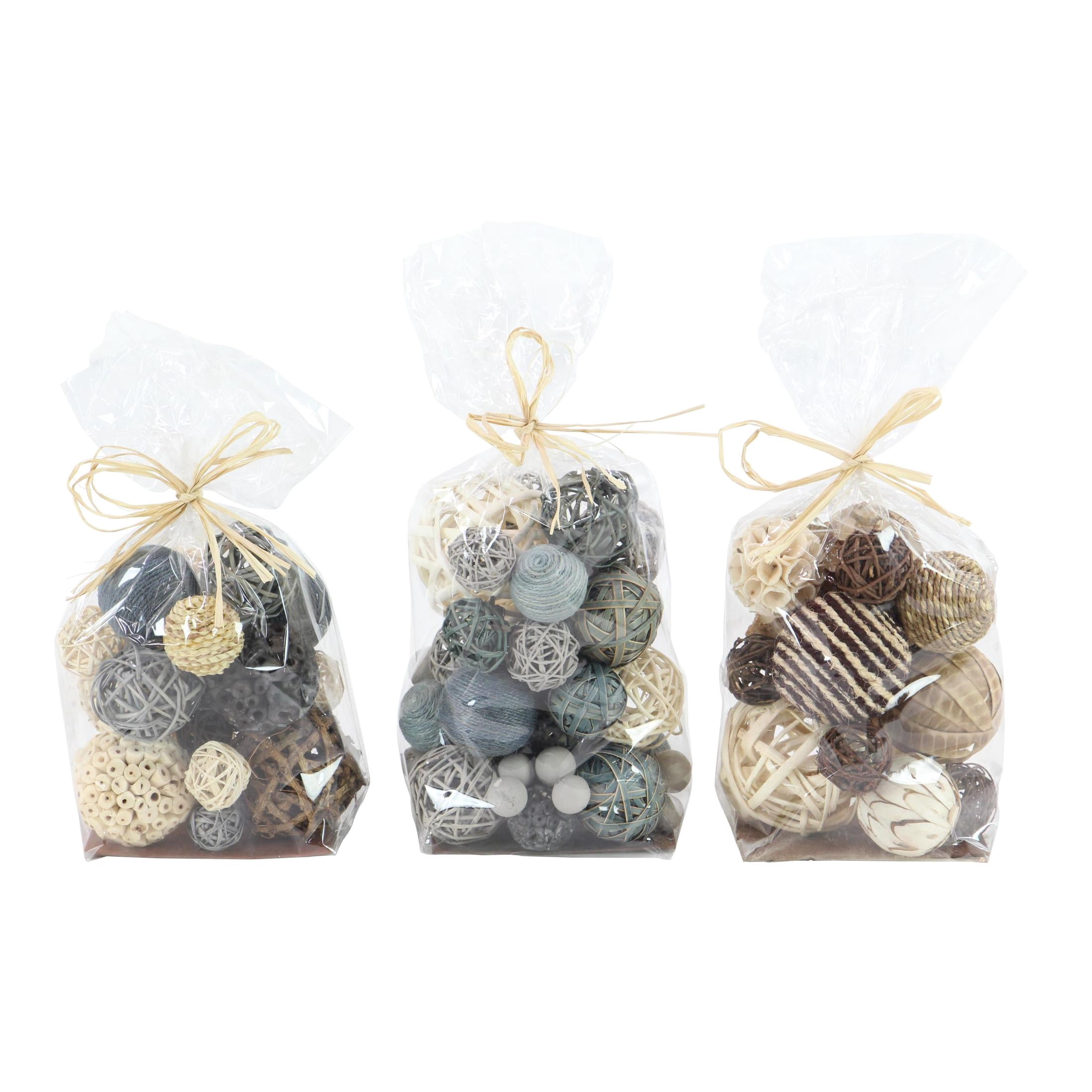 DecMode Gray 6" Handmade Dried Plant Orbs & Vase Filler with Varying Designs (3 Count)