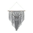 thumbnail image 1 of DecMode Gray Cotton Handmade Intricately Weaved Macrame Wall Decor with Beaded Fringe Tassels, 1 of 7
