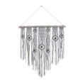 thumbnail image 1 of DecMode Gray Cotton Intricately Weaved Macrame Wall Decor with Beaded Fringe Tassels, 1 of 7