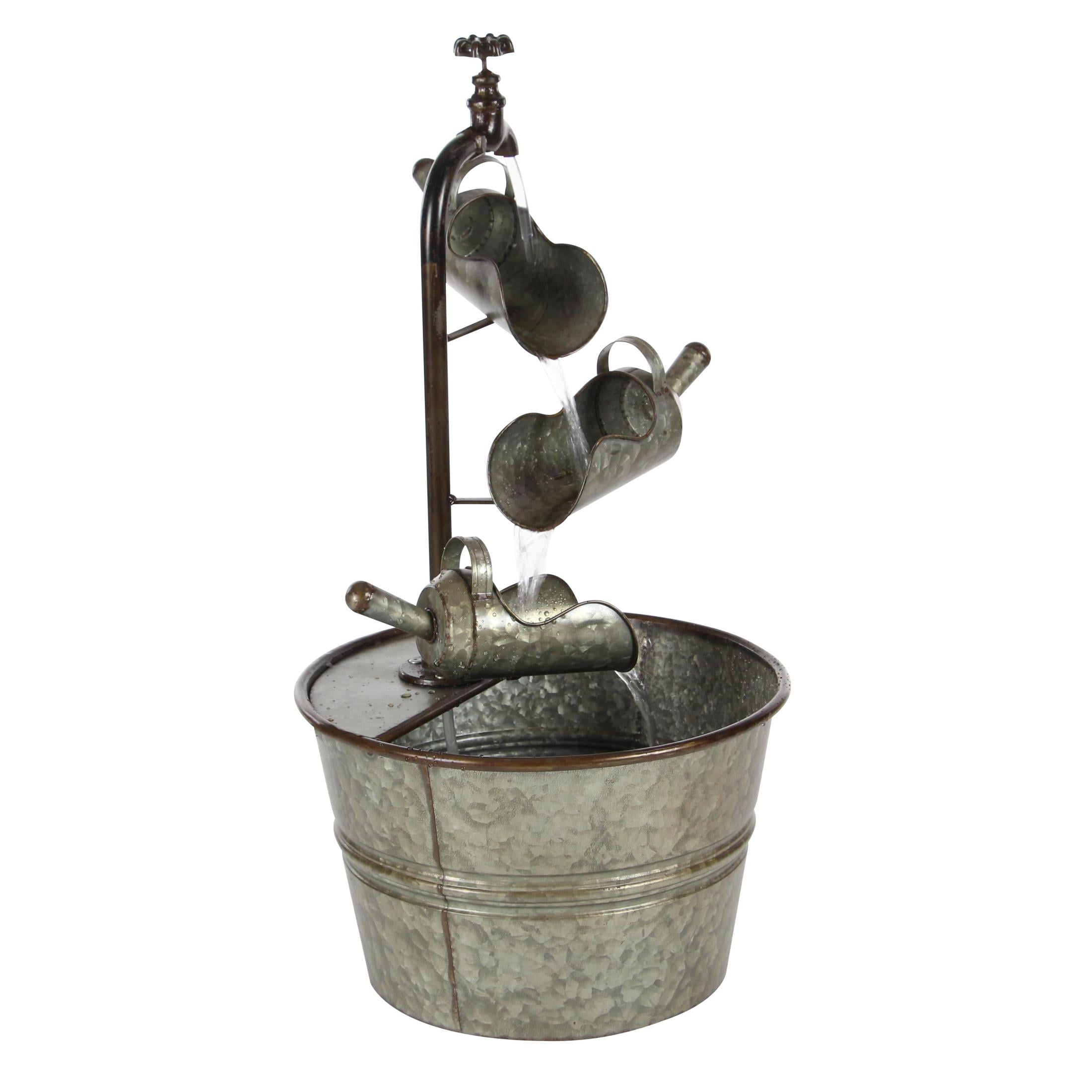 DecMode Gray Fountain Indoor Outdoor Decor with Watering Cans