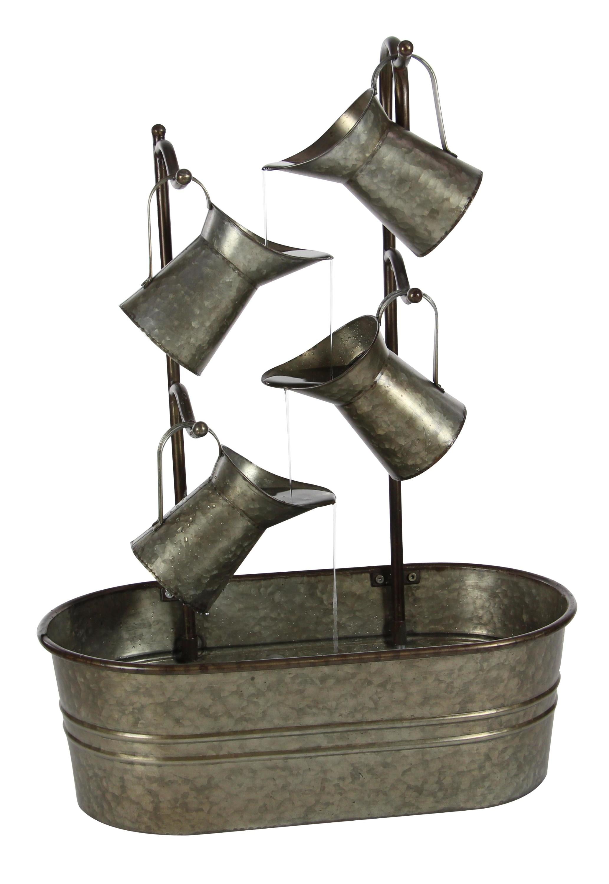 Gray Metal Watering Can Indoor/Outdoor Floor Fountain