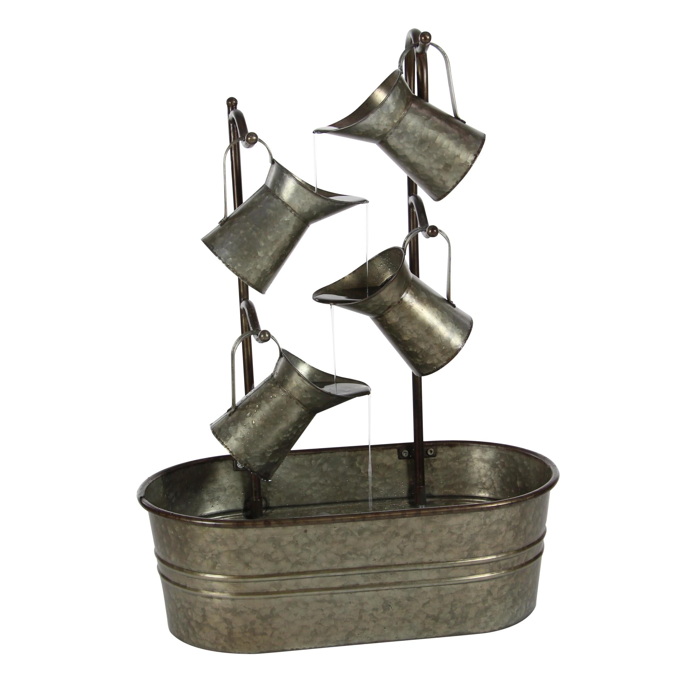 DecMode Gray Fountain Indoor Outdoor Decor with Watering Cans