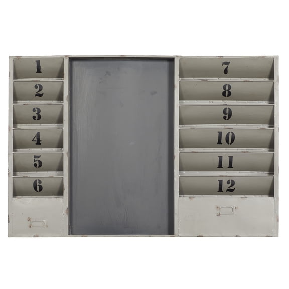DecMode Gray Metal Chalkboard File Holder Sign Wall Decor with Black Numbers