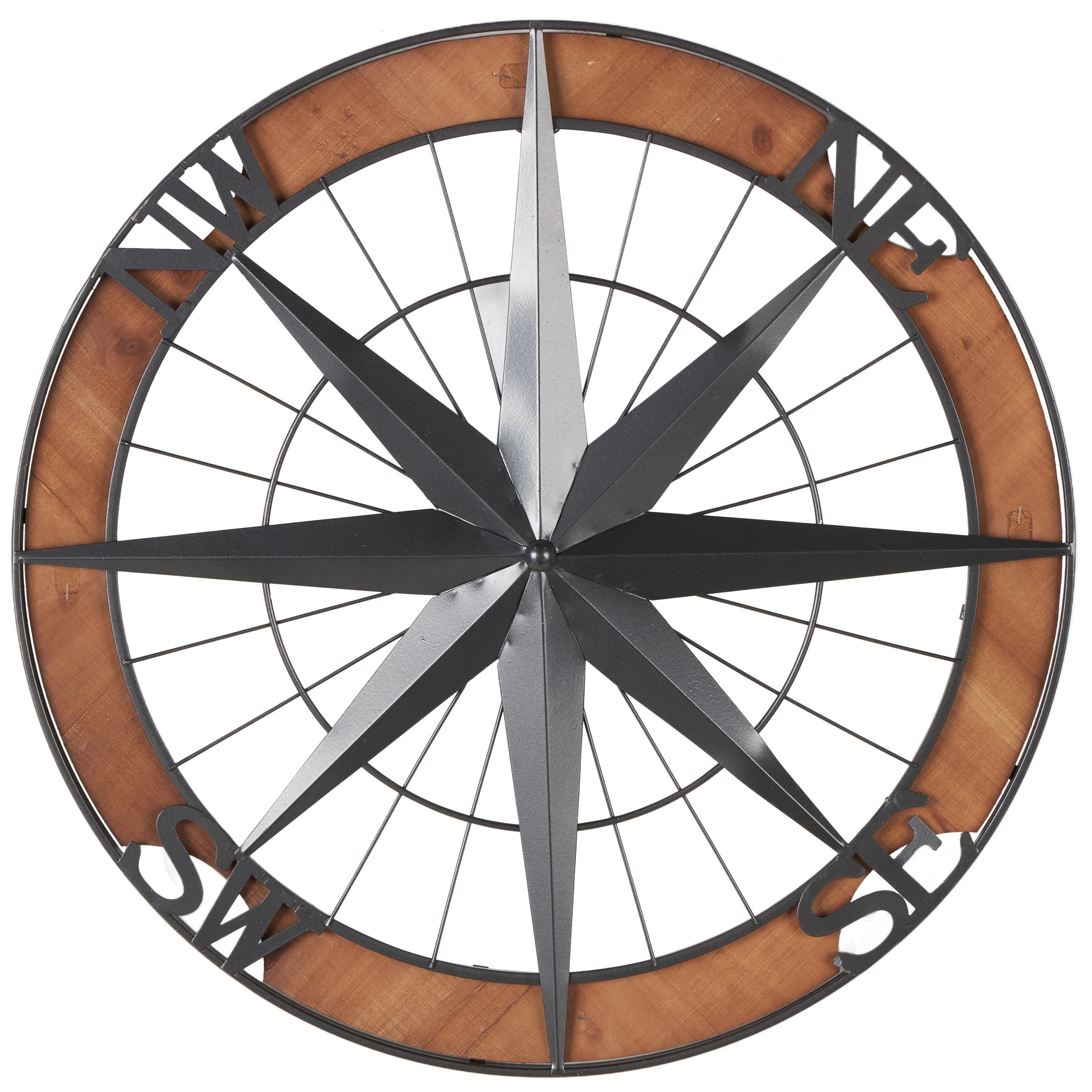 DecMode Gray Metal Compass Wall Decor with Wood Frame