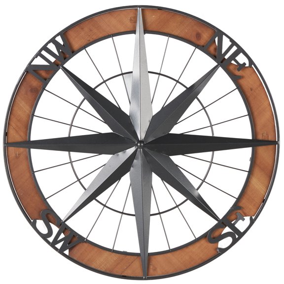 DecMode Gray Metal Compass Wall Decor with Wood Frame