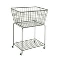 thumbnail image 1 of DecMode Gray Metal Deep Set Wire Basket Storage Cart with Wheels, 1 of 14