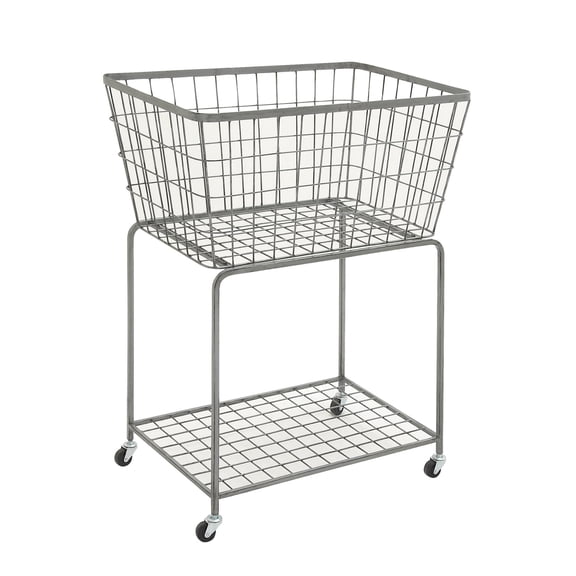 DecMode Gray Metal Deep Set Wire Basket Storage Cart with Wheels