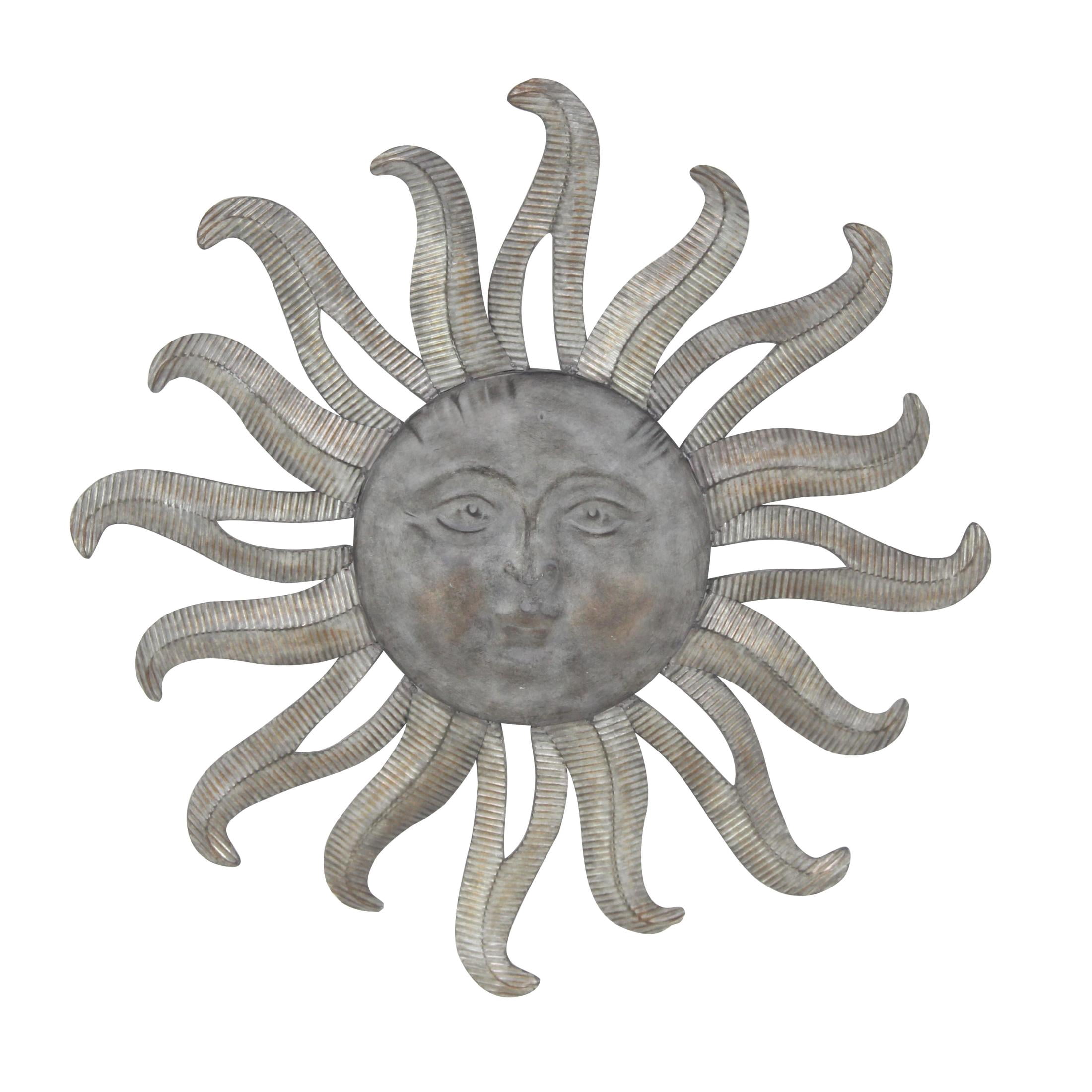 DecMode Gray Metal Sun Indoor Outdoor Face Home Wall Decor with Ribbed Detailing, 36" x 4" x 36"