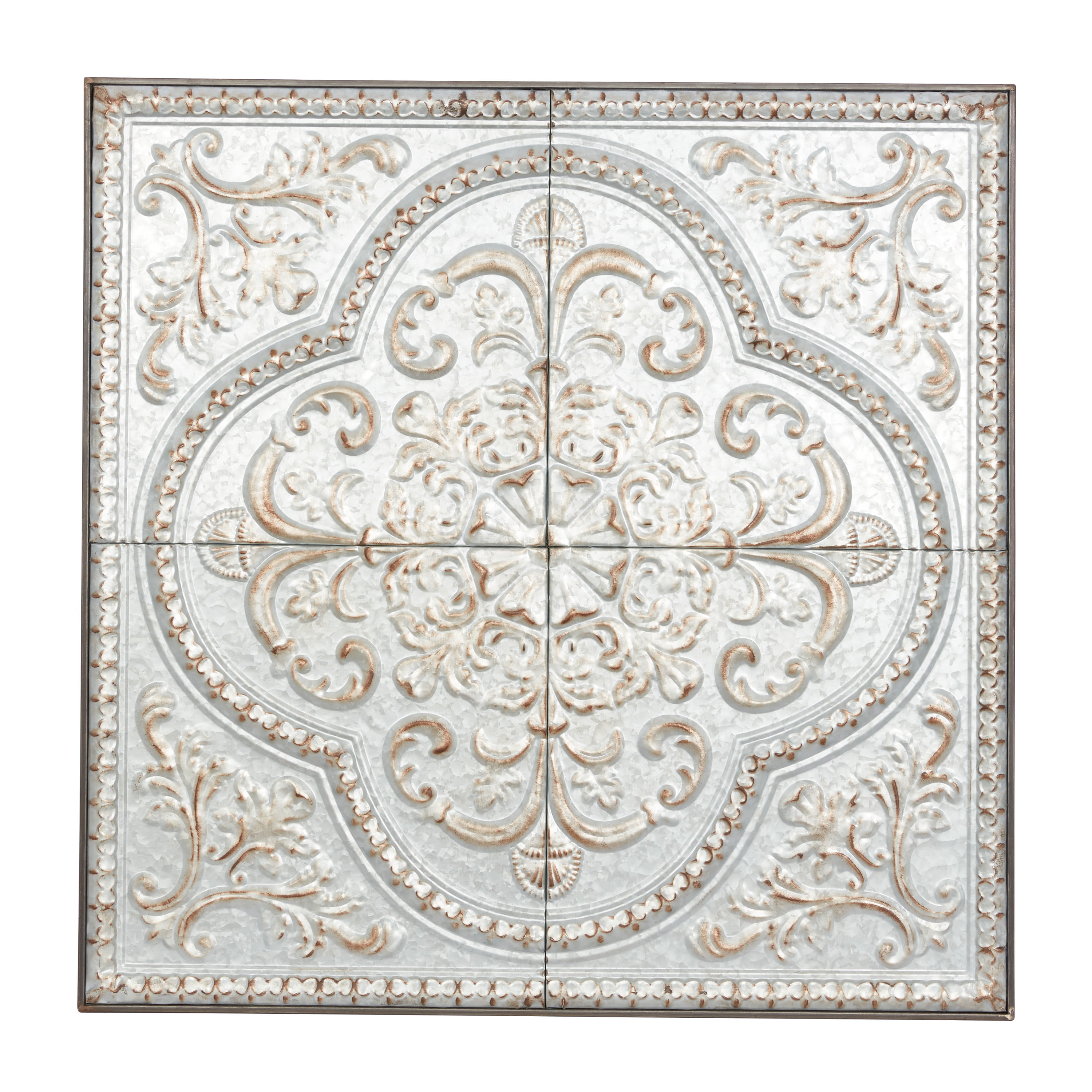 DecMode Silver Metal Scroll Wall Decor with Embossed Details
