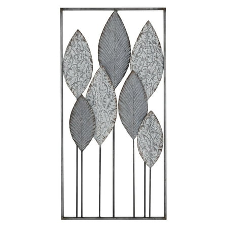 DecMode Gray Metal Tall Cut-Out Leaf Wall Decor with Intricate Laser Cut Designs