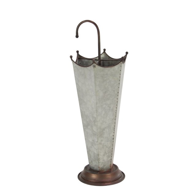 DecMode Gray Metal Umbrella Stand with Metal Handle