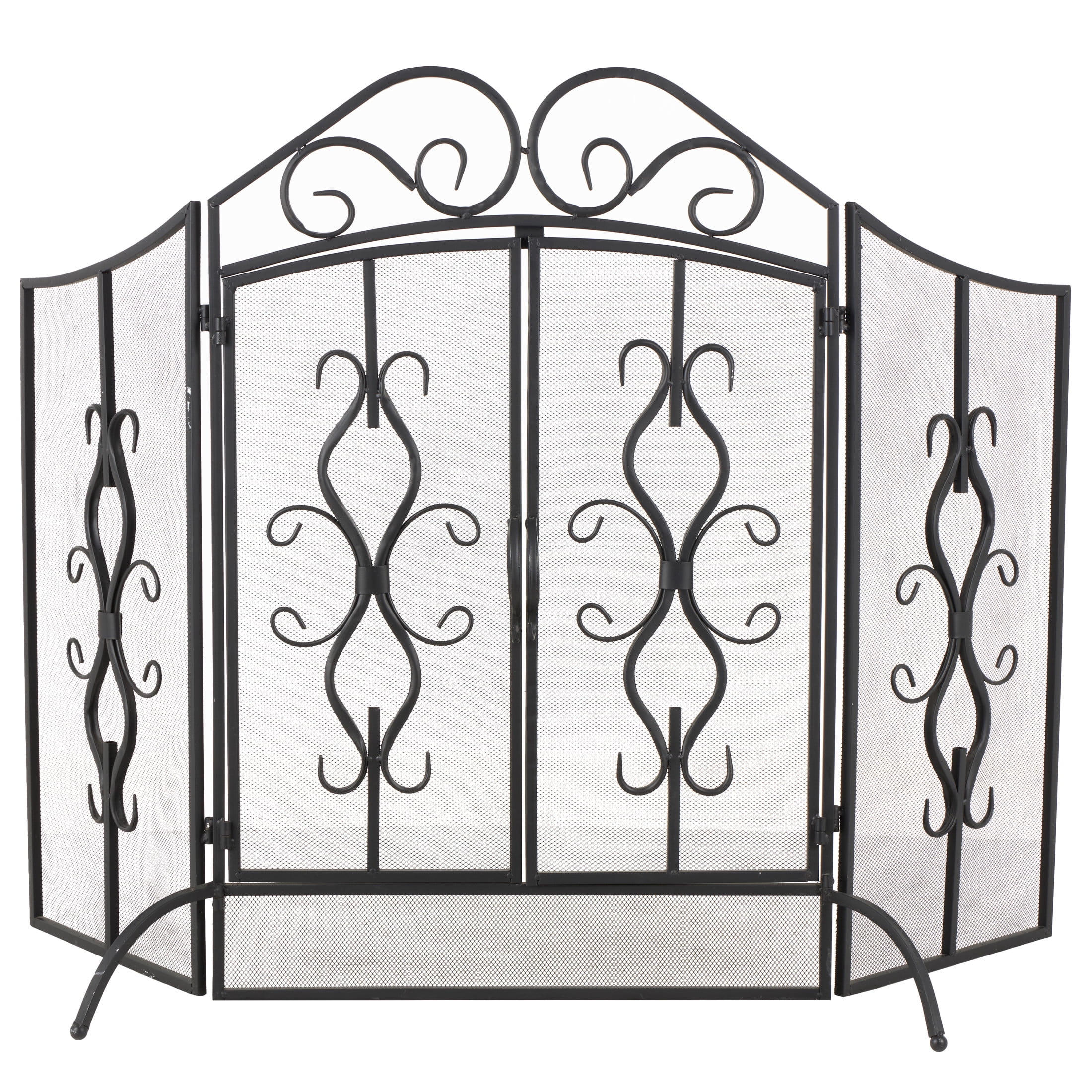 DecMode Gray Traditional Metal 3 Panel Foldable Fireplace Screen with Mesh Netting, 52"W x 35"H