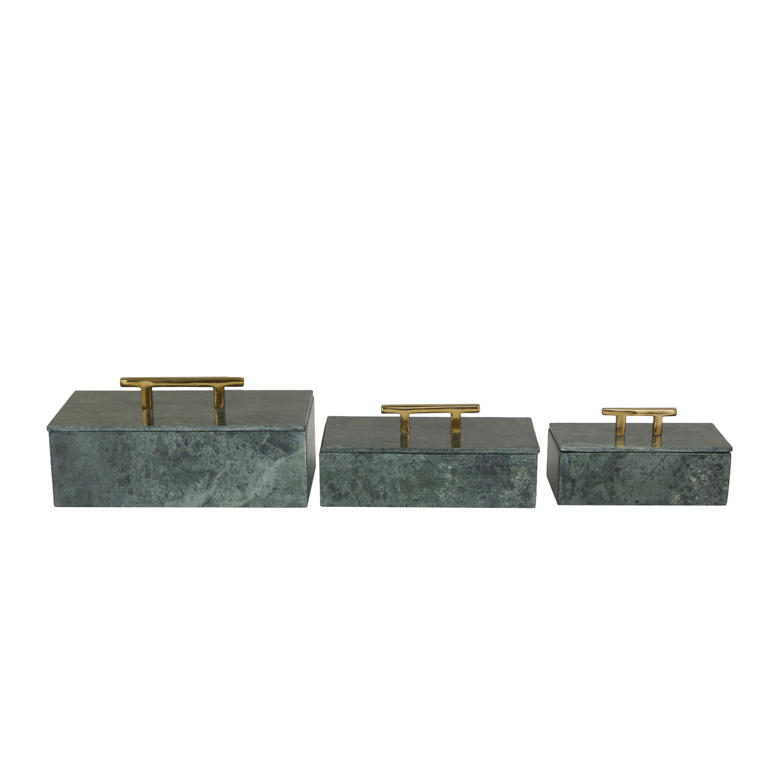 DecMode Green Marble Decorative Box with Gold Bar Handles, 3 Count ...