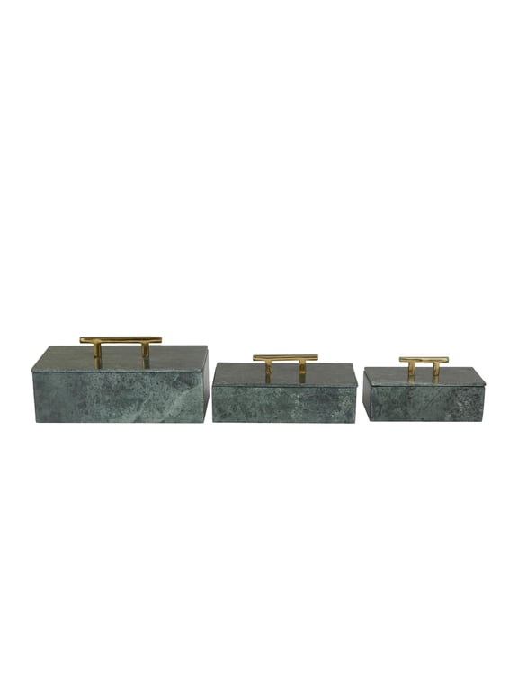 Green Marble Decorative Box with Gold Bar Handles, 3 Count