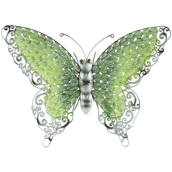 DecMode Green Metal Indoor Outdoor Butterfly Wall Decor