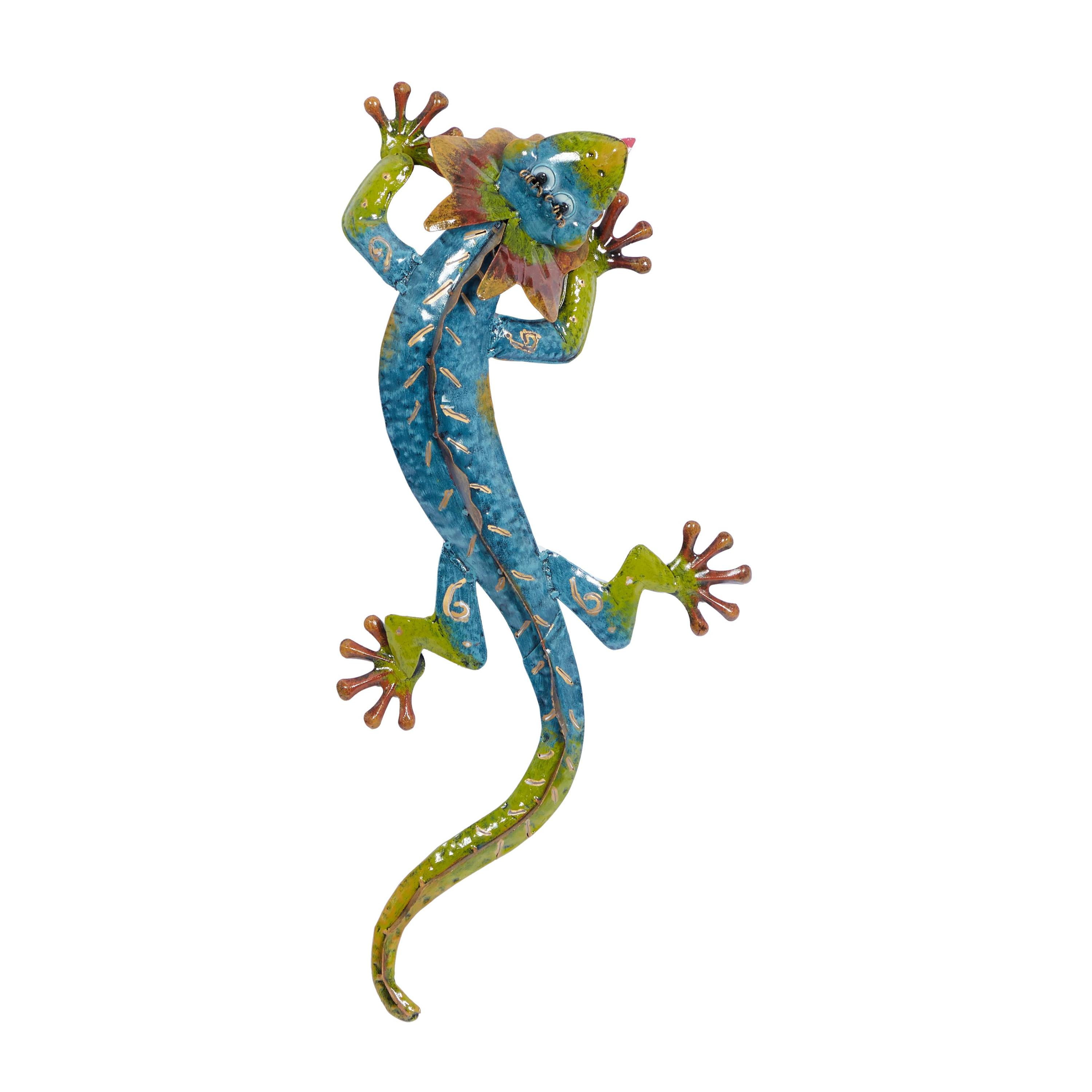 Colorful Metal Climbing Gecko Wall Sculpture, 28" x 13"