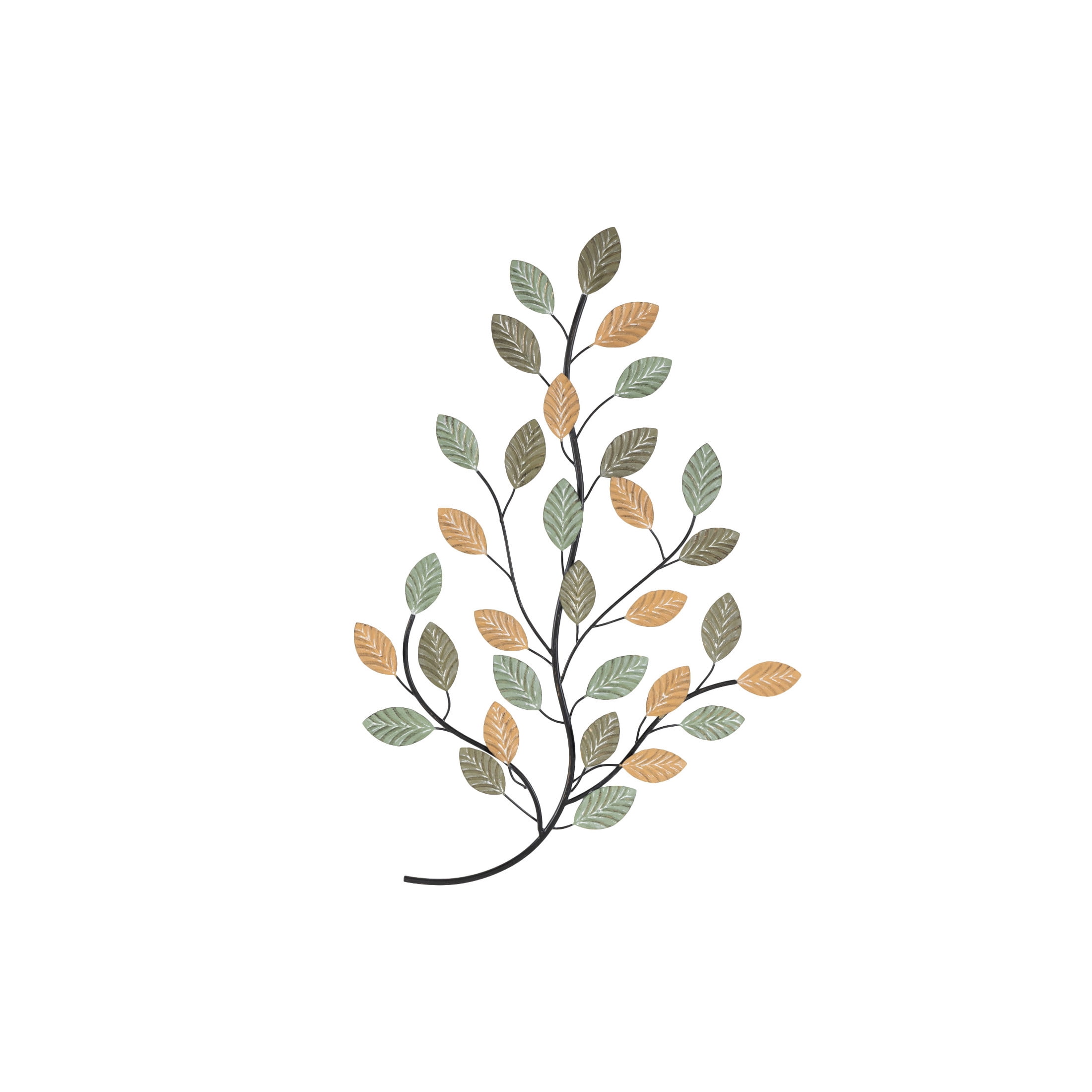 DecMode Green Metal Leaf Wall Decor with Black Stems