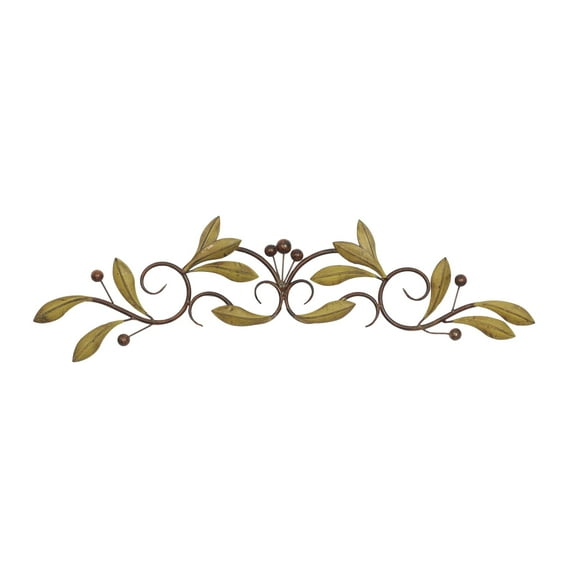 DecMode Green Metal Leaf Wall Decor with Scrolled Vine