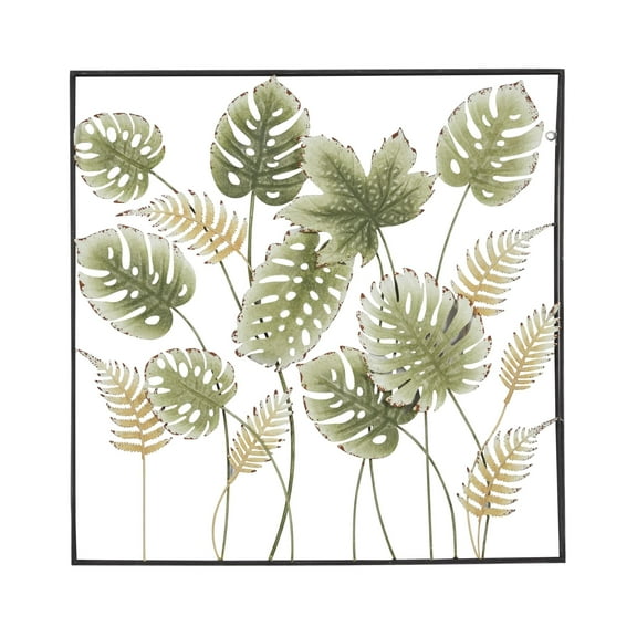 DecMode Green Metal Tall Cut-Out Leaf Wall Decor with Intricate Laser Cut Designs