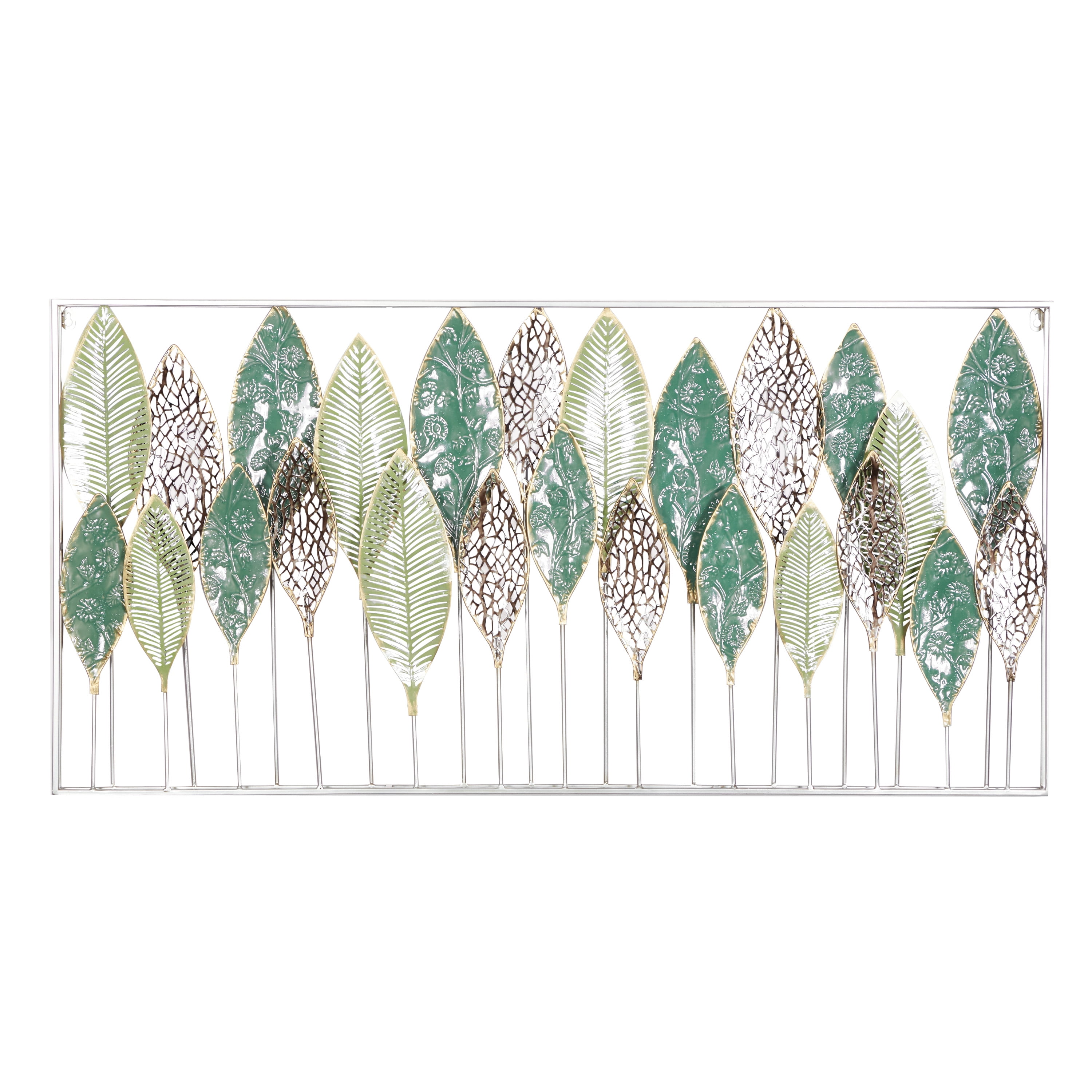 Free Shipping! DecMode Green Metal Leaf Wall Decor with Intricate Laser