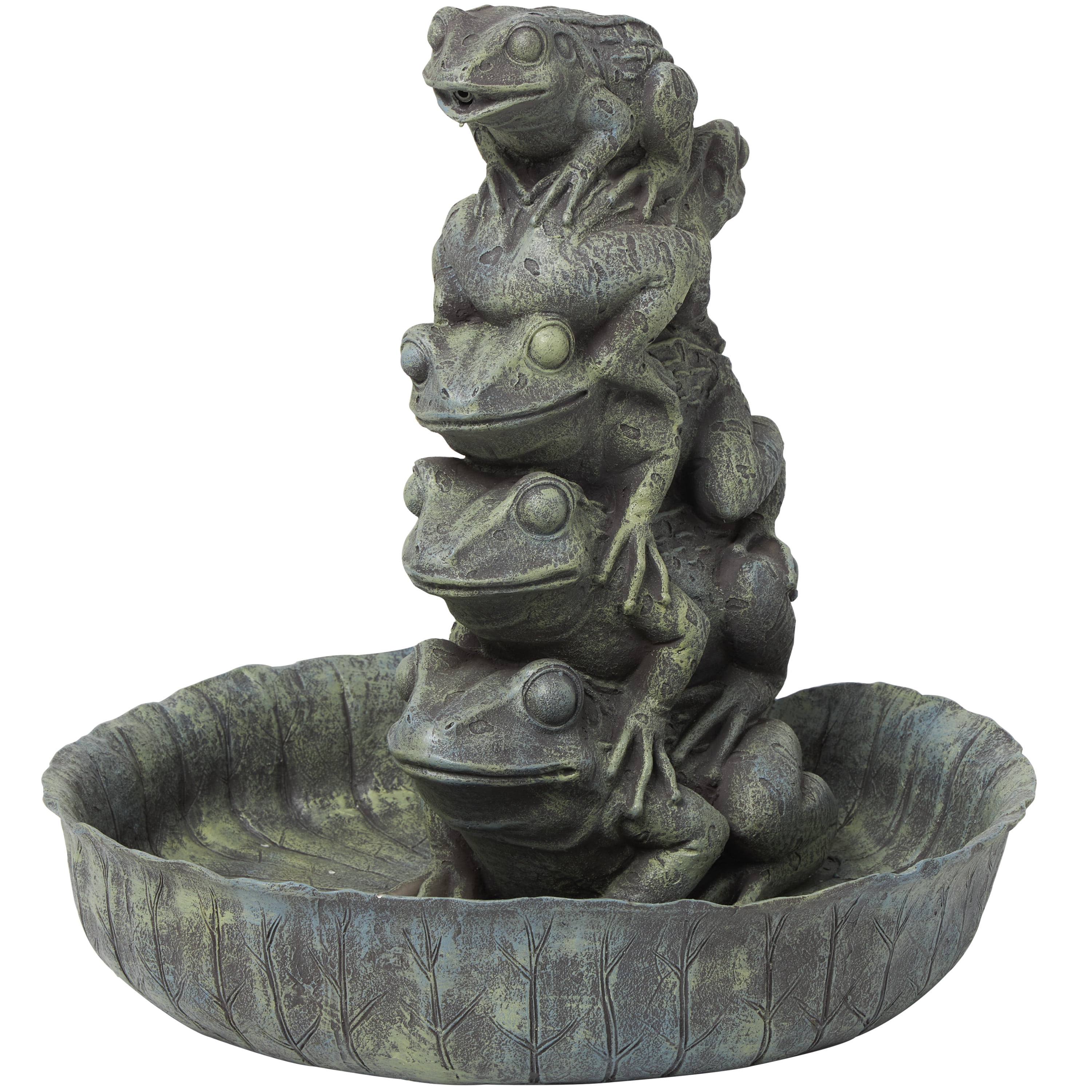 DecMode Green Stacked Frog Fountain Indoor Outdoor Decor with Bowl Base