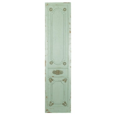 DecMode Green Wood Distressed Antique Door Panel Scroll Wall Decor