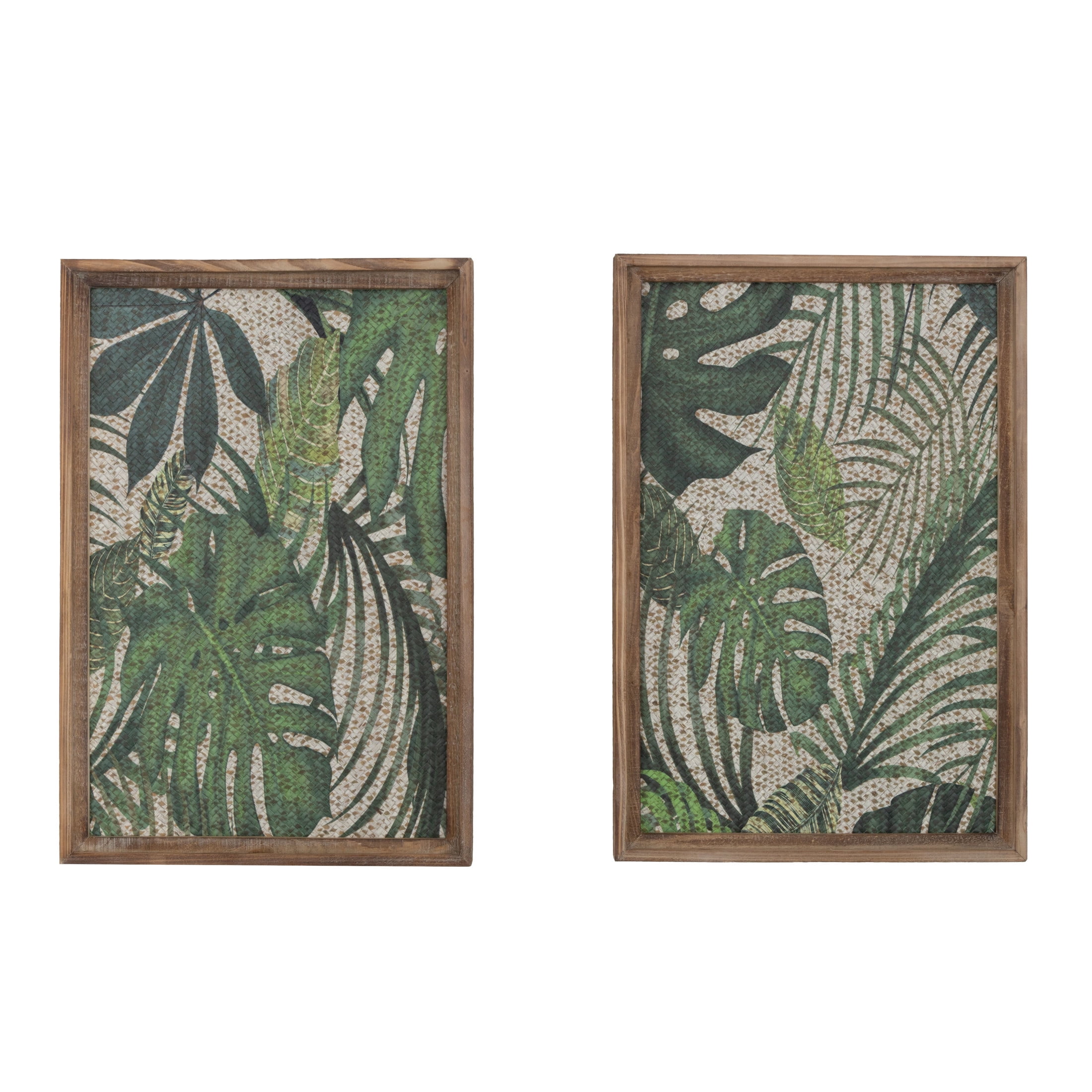 DecMode Green Wood Tropical Leaf Wall Decor with Brown Frame (2 Count)