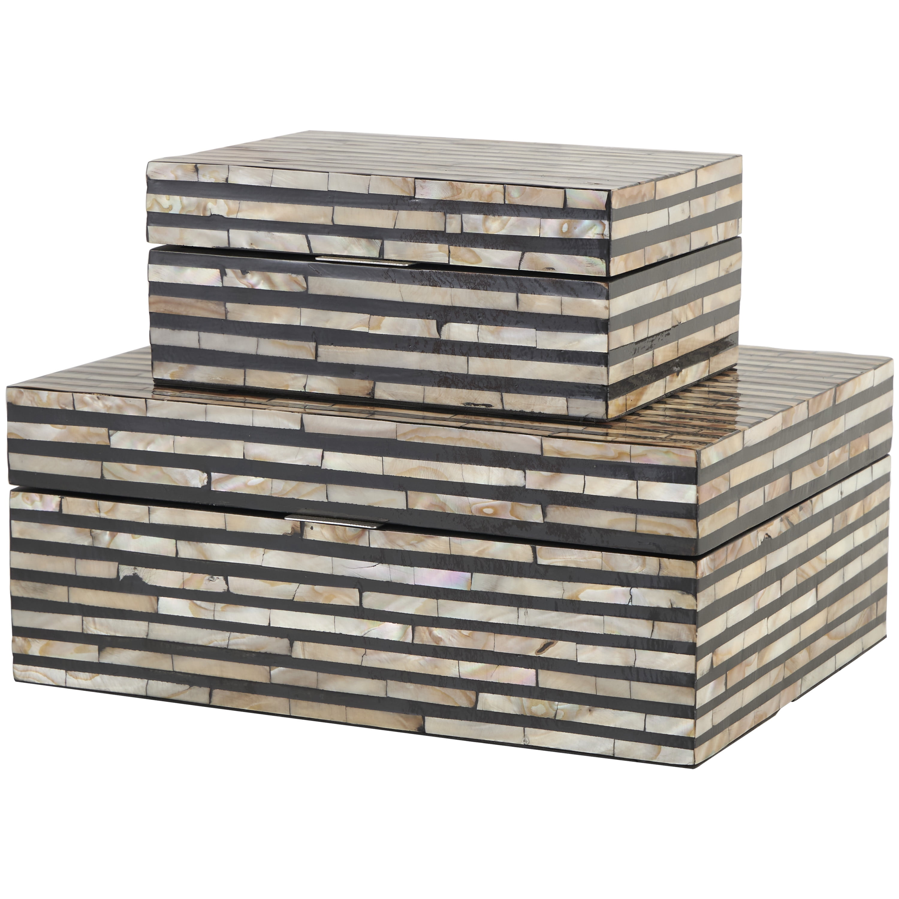 Set of 2 Black and Mother of Pearl Stackable Wooden Boxes