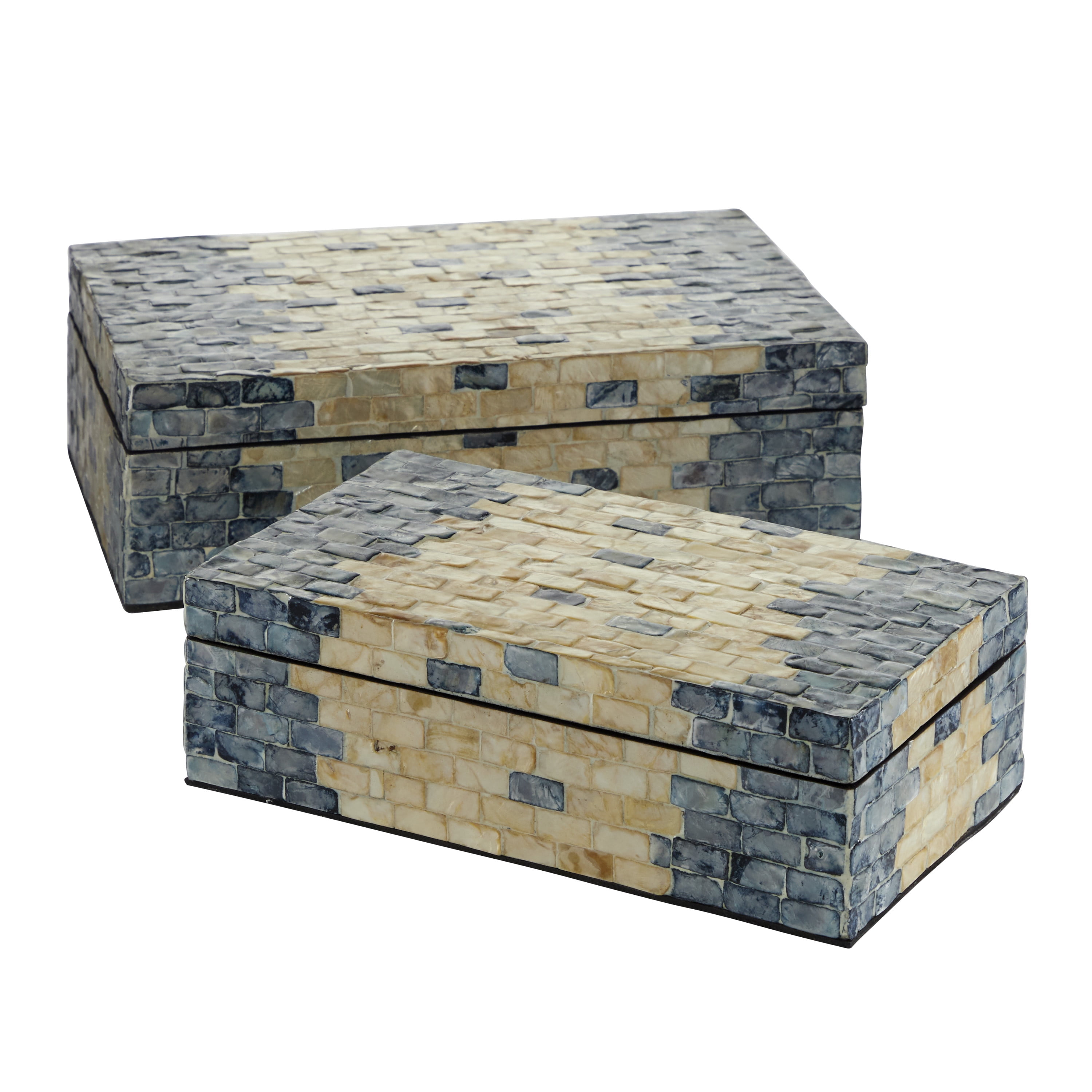 Blue and Beige Mother of Pearl Mosaic Decorative Box Set