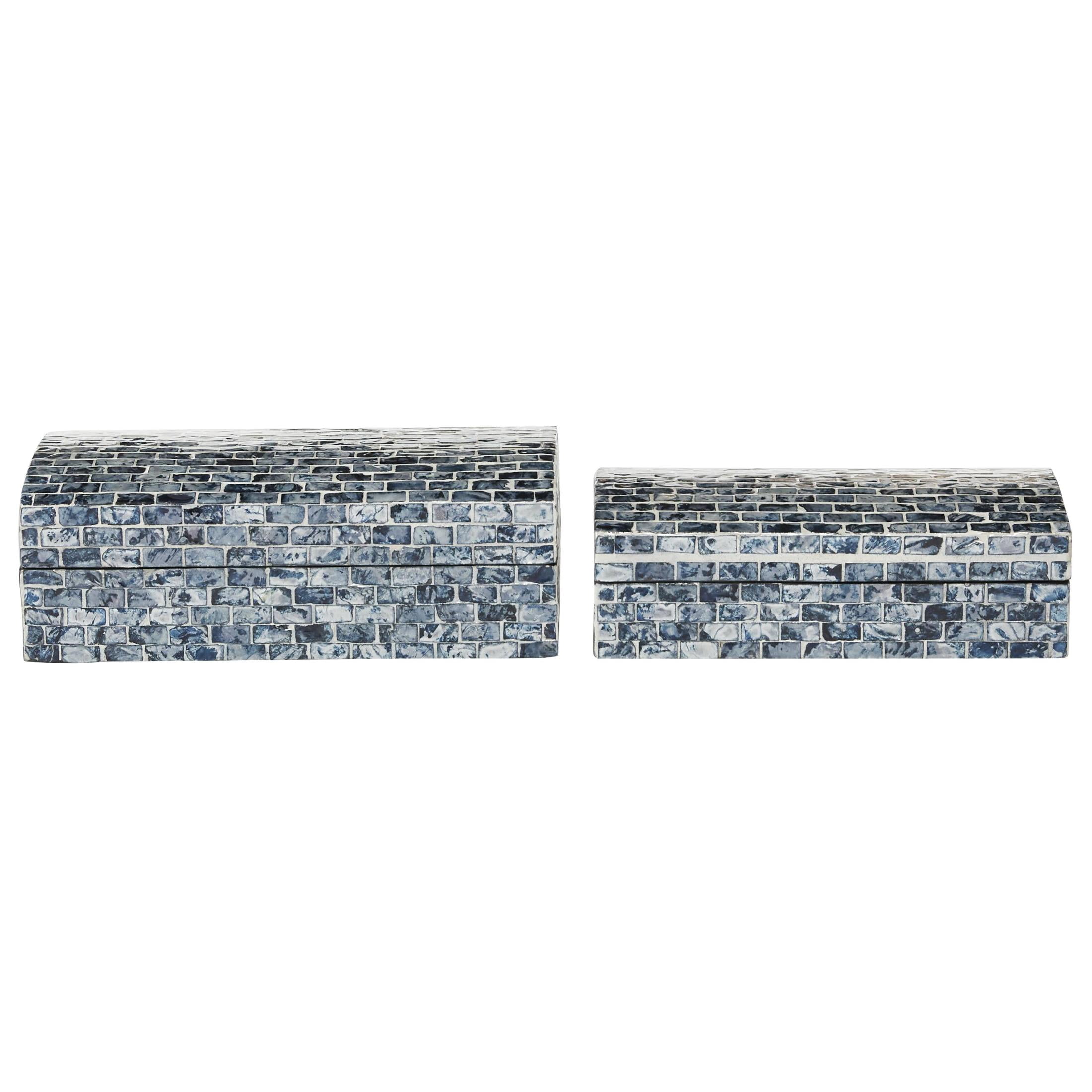 DecMode Handmade Blue Mother of Pearl Shell Decorative Box with Hinged Lid, 2 Count