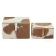 thumbnail image 1 of DecMode Handmade Brown Leather Decorative Box with Snap Front Closure and Detailed Stitching, 2 Count, 1 of 10