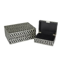 DecMode Handmade Chevron Pattern Gray Mother of Pearl Shell Decorative Box with Hinged Lid, 2 Count