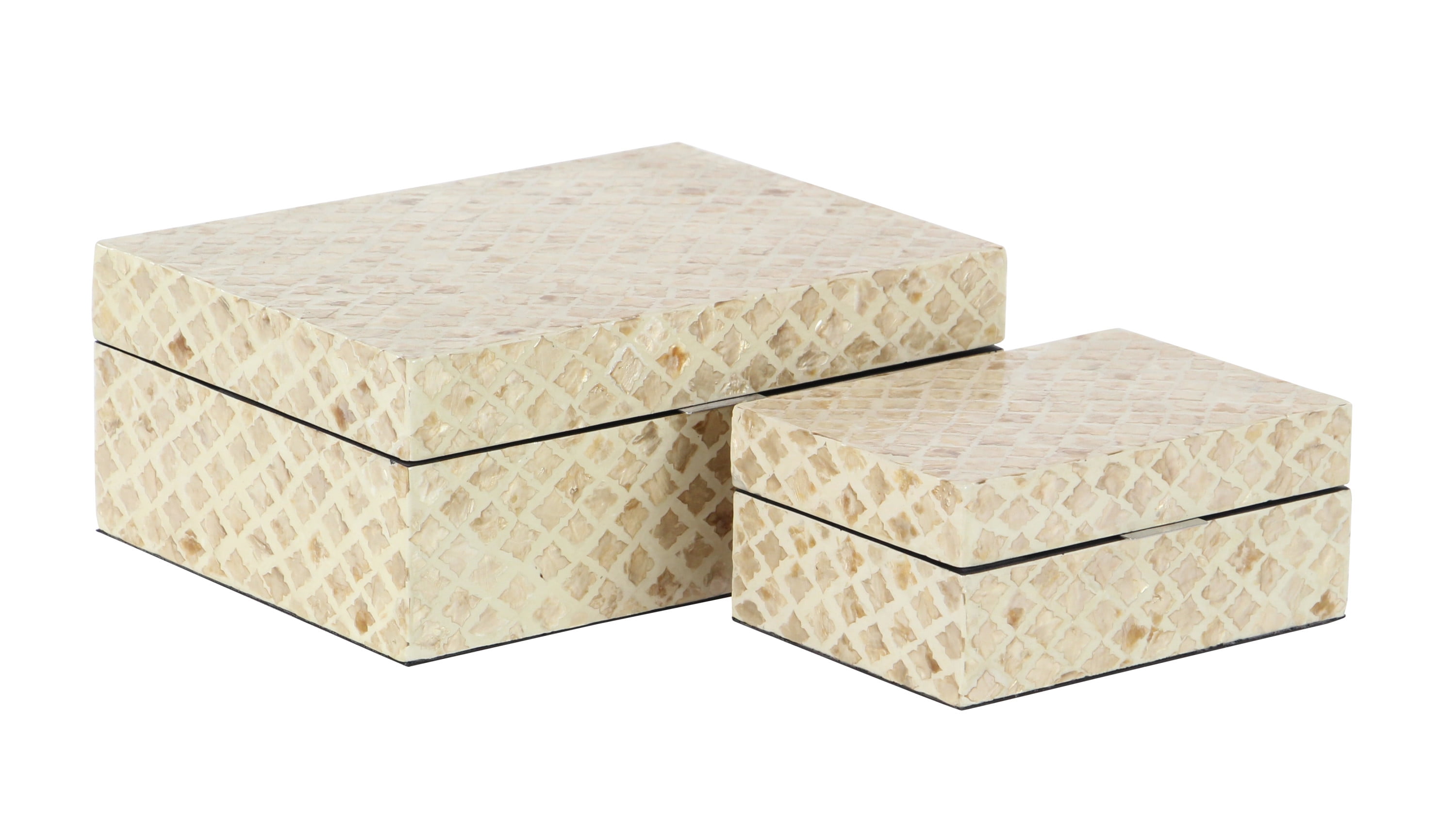 Set of 2 Cream Mother of Pearl Shell Decorative Boxes