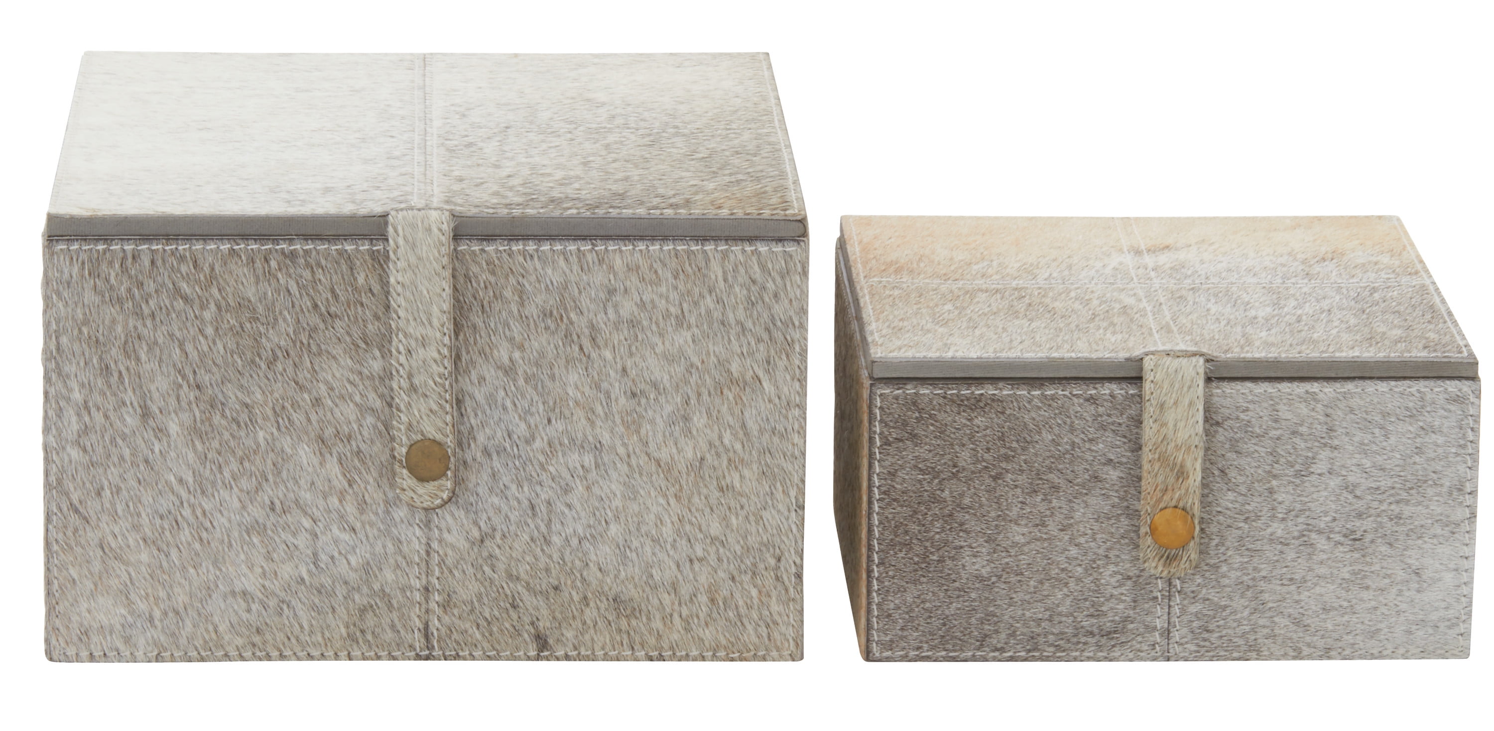 Gray Leather Hide Lidded Storage Boxes with Dividers
