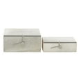 thumbnail image 1 of DecMode Gray Leather Handmade Cowhide Storage Decorative Box with Leather Loop Closure and Stitching Detail, Set of 2 10", 11"W, 1 of 14