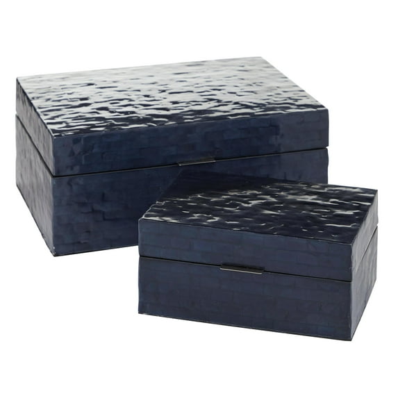 DecMode Handmade Mosaic Storage Dark Blue Mother of Pearl Shell Decorative Box, 2 Count