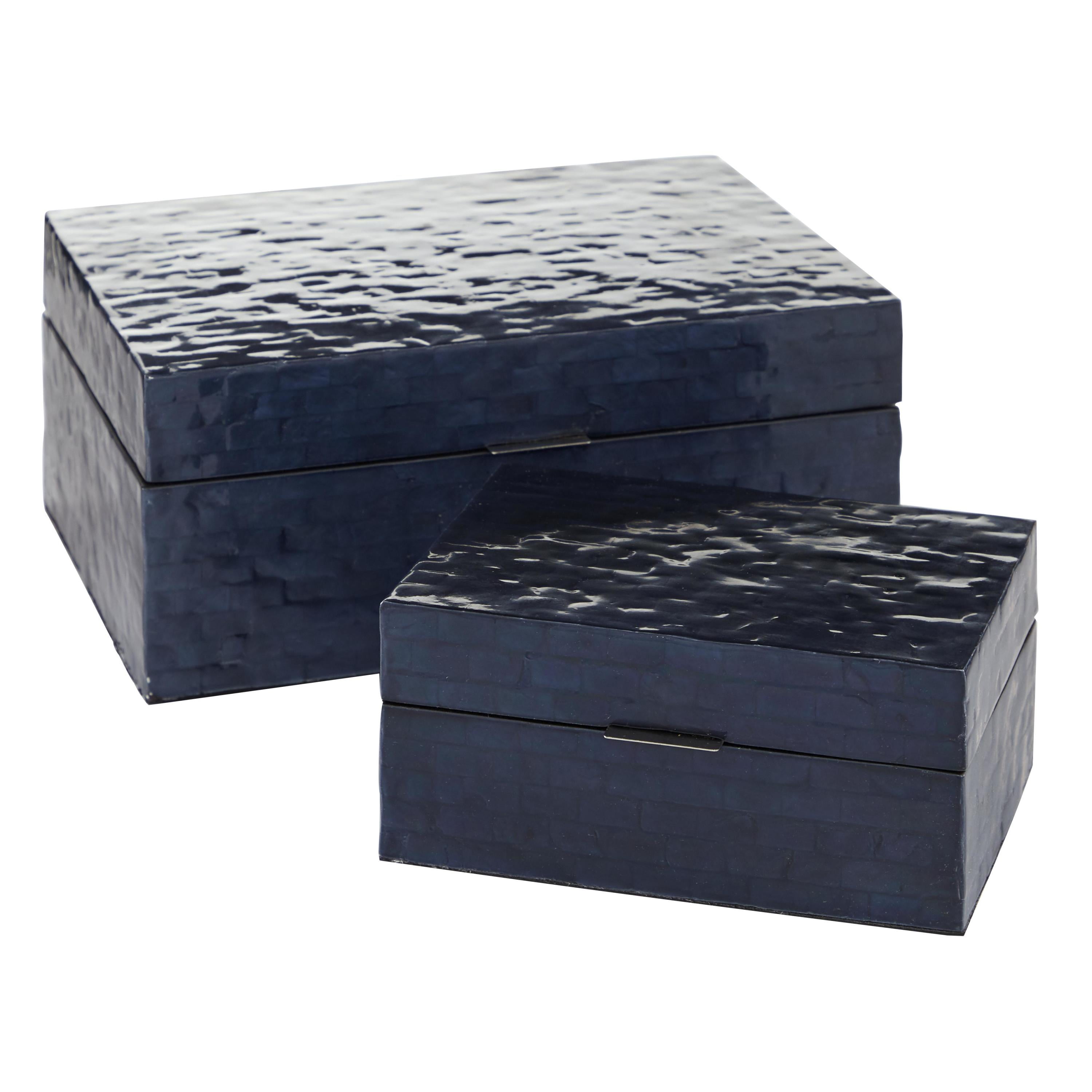 Dark Blue Mother of Pearl Shell Decorative Storage Boxes, Set of 2