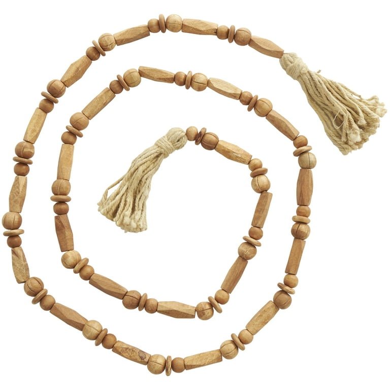 DecMode Handmade Rectangle Carved Geometric Long Beaded Brown