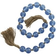 thumbnail image 1 of DecMode Handmade Round Blue Glass Garland with Tassel with Knotted Brown Jute, 1 of 17