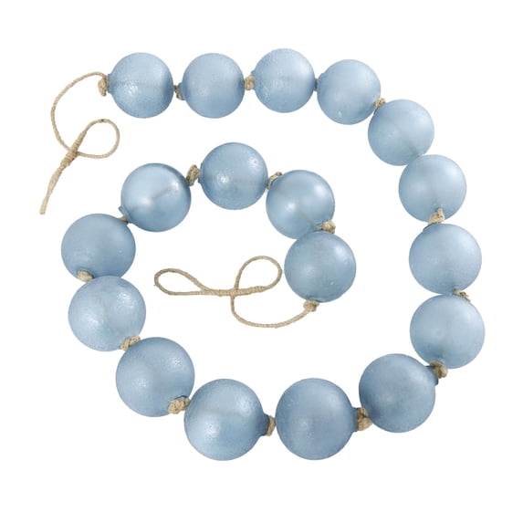 DecMode Handmade Round Extra Long Frosted Orb Blue Glass Garland with Tassel with Knotted Jute Rope