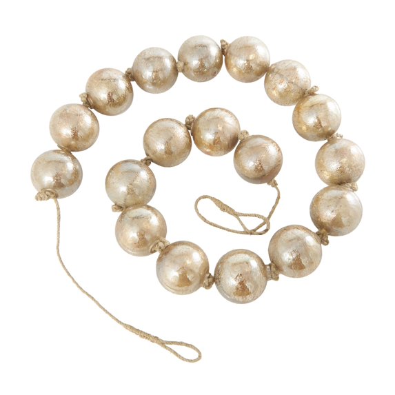 DecMode Handmade Round Extra Long Frosted Orb Brown Glass Garland with Tassel with Knotted Jute Rope