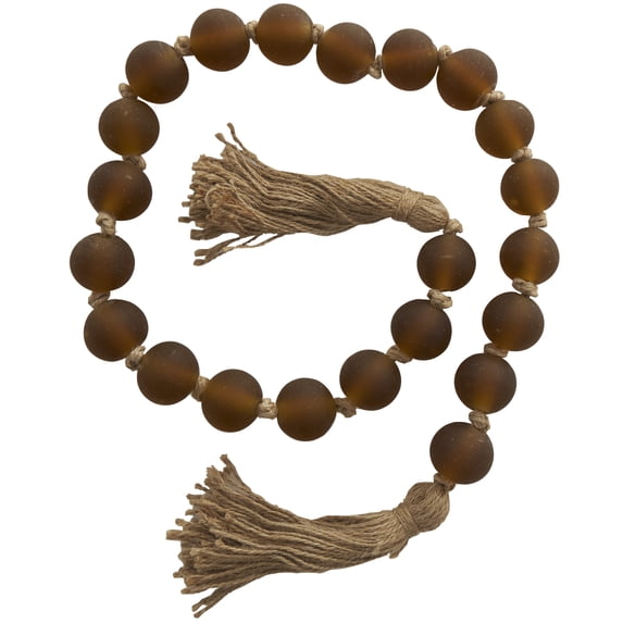 DecMode Handmade Round Frosted Beaded Orange Glass Garland with Tassel with Knotted Brown Jute