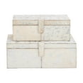 thumbnail image 1 of DecMode Handmade Cowhide Storage Silver Leather Decorative Box with Stitching Detail, 2 Count, 1 of 14