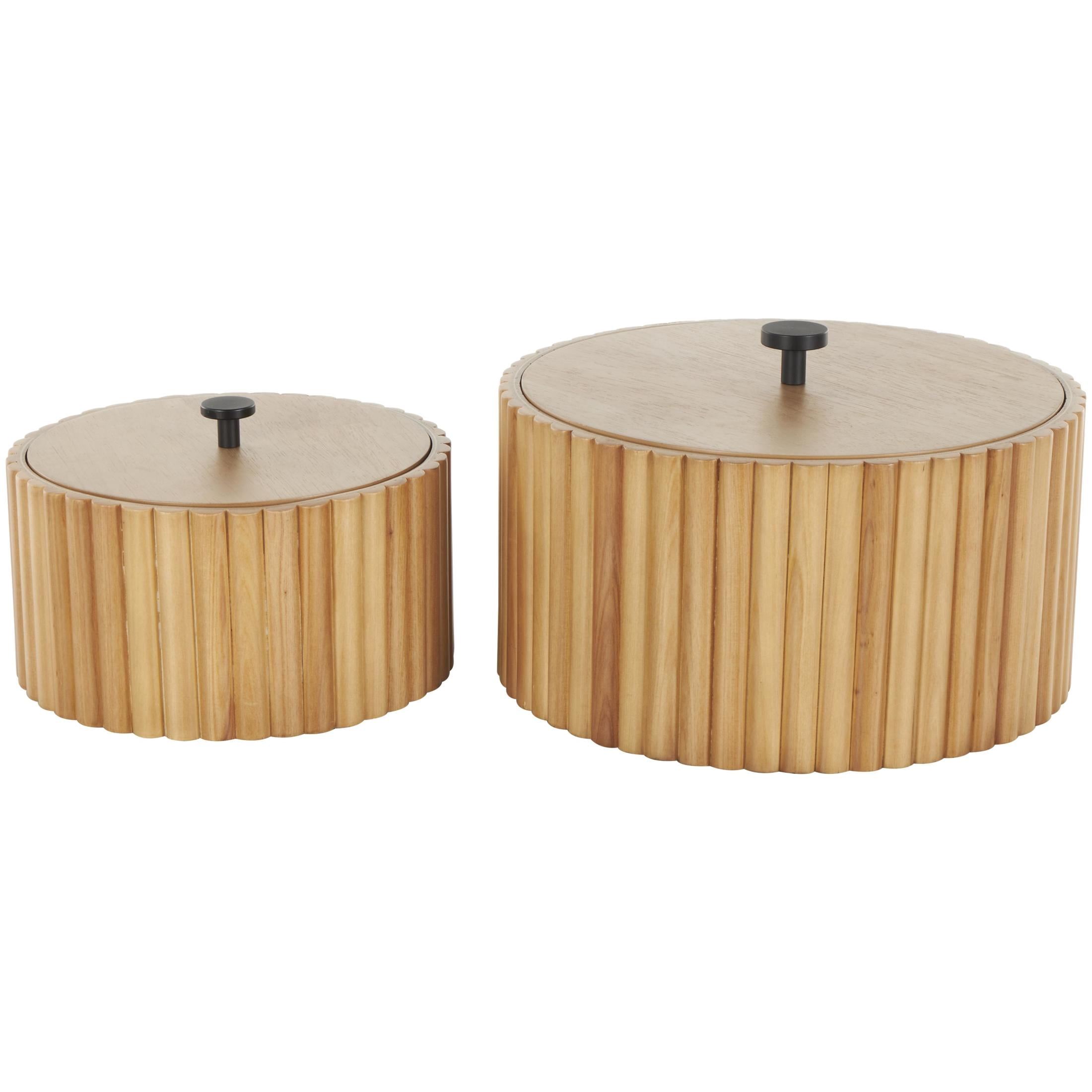 DecMode Handmade Slatted Brown Wooden Decorative Box with Lids, 2 Count
