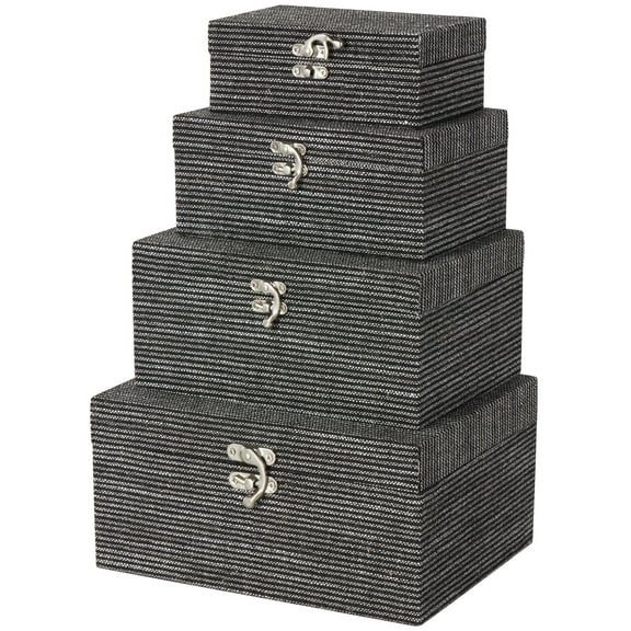 DecMode Handmade Storage Black Fabric Decorative Box with Silver Latches, 4 Count