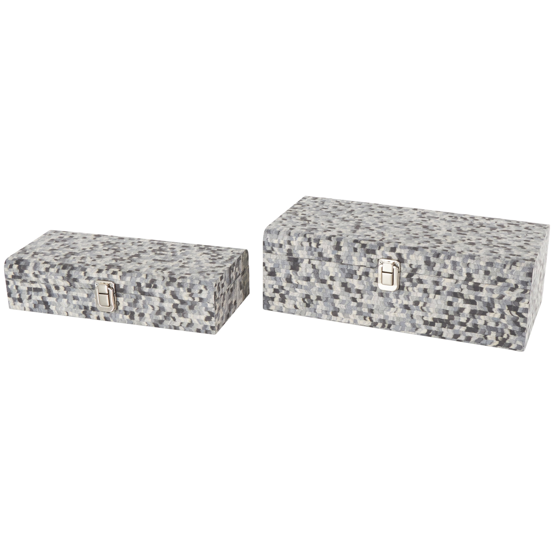 DecMode Handmade Storage Gray Fabric Decorative Box with Bronze Latches, 2 Count