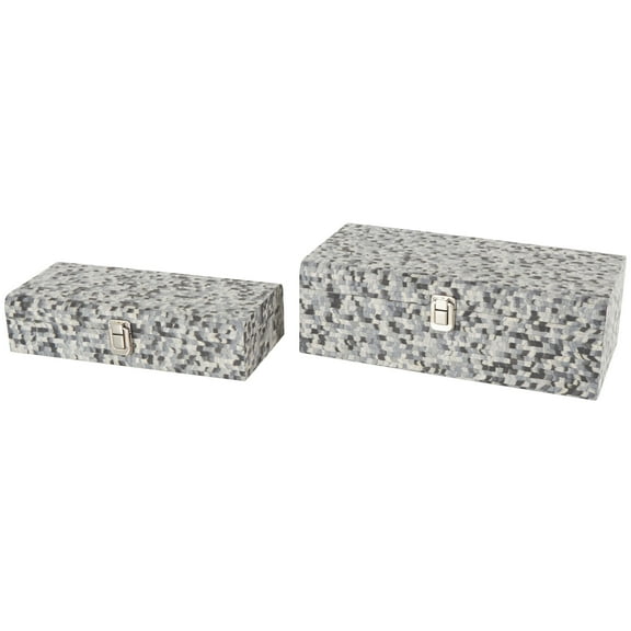 DecMode Handmade Storage Gray Fabric Decorative Box with Bronze Latches, 2 Count