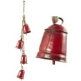 thumbnail image 1 of DecMode Tibetan Inspired Cascading Red Metal Cylindrical Decorative Cow Bells with 4 Bells on Jute Hanging Rope, 1 of 10