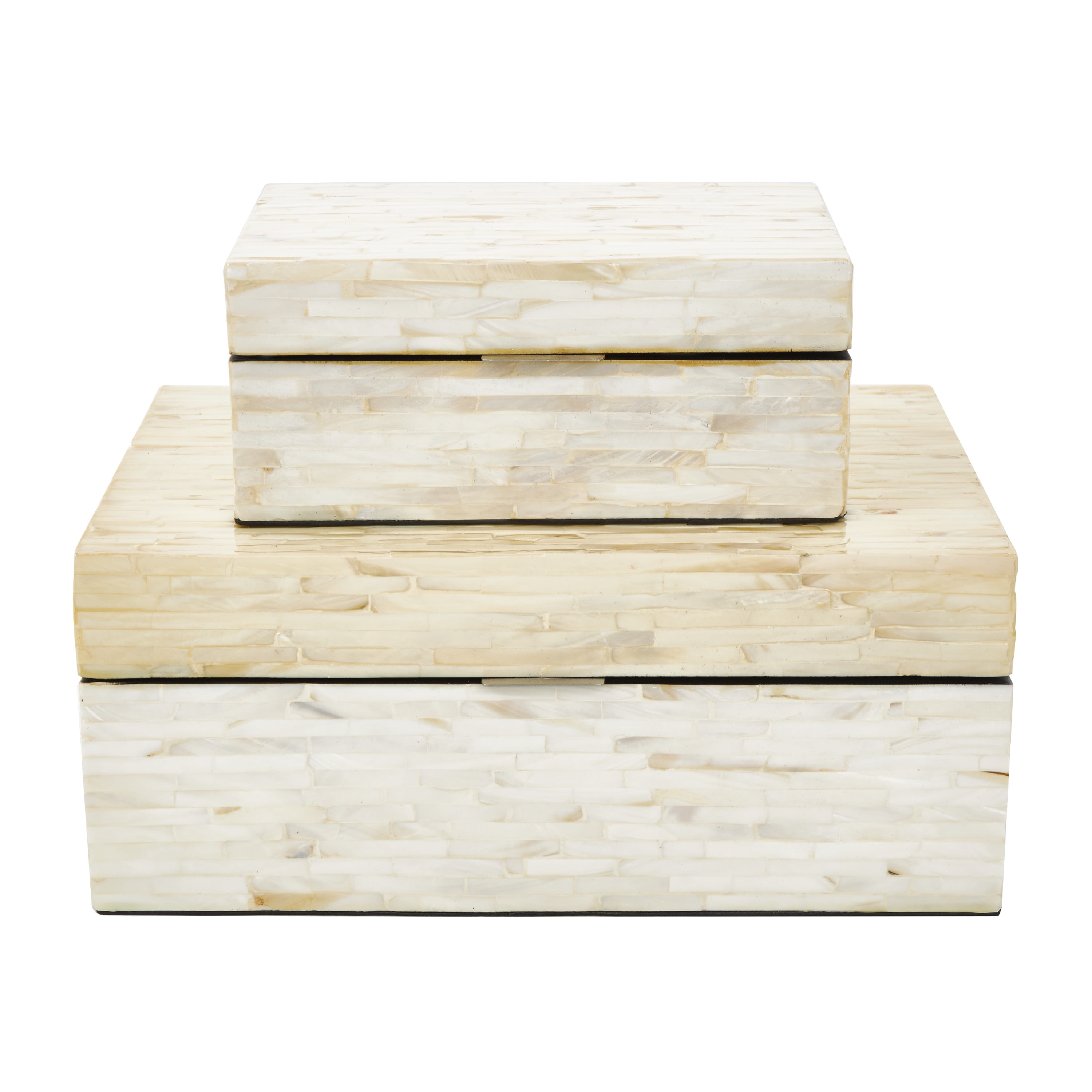 Set of 2 White Mother of Pearl Inlay Wooden Boxes